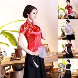 Etnisch Cheongsam Damesshirt met Korte Mouwen en Pruimenprint — thumbnail 6