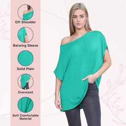 Dames Off-Shoulder Vleermuis T-shirt - Oversized Bardot Top — thumbnail 2