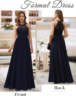 Elegante Avondjurk Lange Halterjurk voor Dames Bruiloft Cocktail Chiffon Kant — thumbnail 2