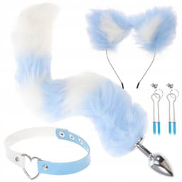 Volle Vos Kostuum Set - Met Pluche Staart， Oren Hoofdband， Halsband en Accessoires， voor Roleplay en Feesten，Blauw — thumbnail 1