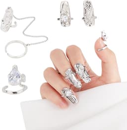 Allecta - Zilveren Punk Vingernagel Klauw Ringen - Strass - Verstelbaar - Open Nagelringen - Handdecoratie - Cosplay Kostuum Decoratie — thumbnail 1