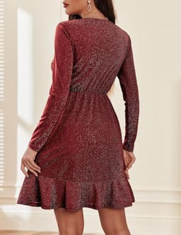 Elegante Glitter Jurk Dames met Lange Mouwen en V-hals - Feestelijke Pailletten Cocktailjurk — thumbnail 5