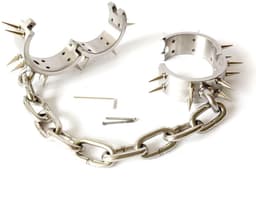 Prolink Novelties® - Handboeien met een ketting verbonden - handcuffs - stainless steel - luxe uitvoering met pinnen — thumbnail 2