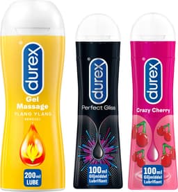 Durex - 3 Glijmiddelen - Play Massage 2/1 Sensitive 200ML - Perfect Gel Gliss 100ML - Crazy Cherry waterbasis 100ML — thumbnail 1