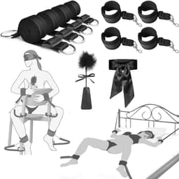DOWO® - BDSM Bed Bondage Set - 10 Delig - SM Handboeien - Bedboeien - Enkelboeien - Springzweep - Blinddoek - Sex Toys voor Koppels - Seksspeeltjes voor mannen en vrouwen — thumbnail 1