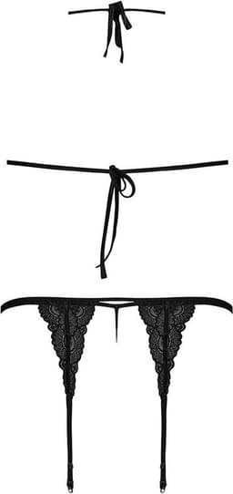 Magic Silk - Peek-a-Boo Beha, Jarretel en G-String Set - L/XL - Zwart — thumbnail 5