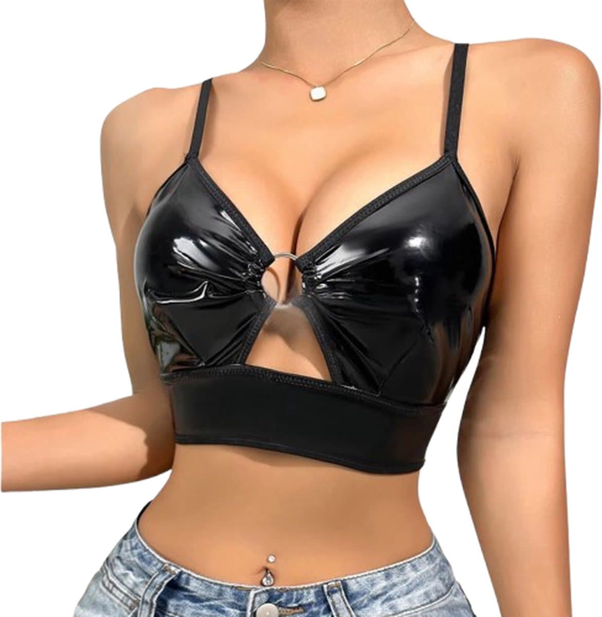 Glanzend Sexy Topje - BH - Zwart - Festival - Lingerie - Dames — afbeelding 1