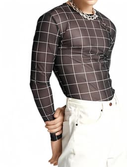 Lange Mouwen Gedrukt Mesh T-shirt voor Mannen - Sexy Transparant Crew Neck, Slim Fit, Ideaal voor Avonden, Rave, Disco en Clubwear — thumbnail 2