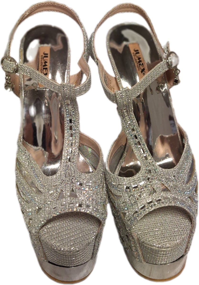 JUMEX- EROTISCHE PUMP-SILVER-STRASS-SILVER STILETTO HEEL-37 — afbeelding 1
