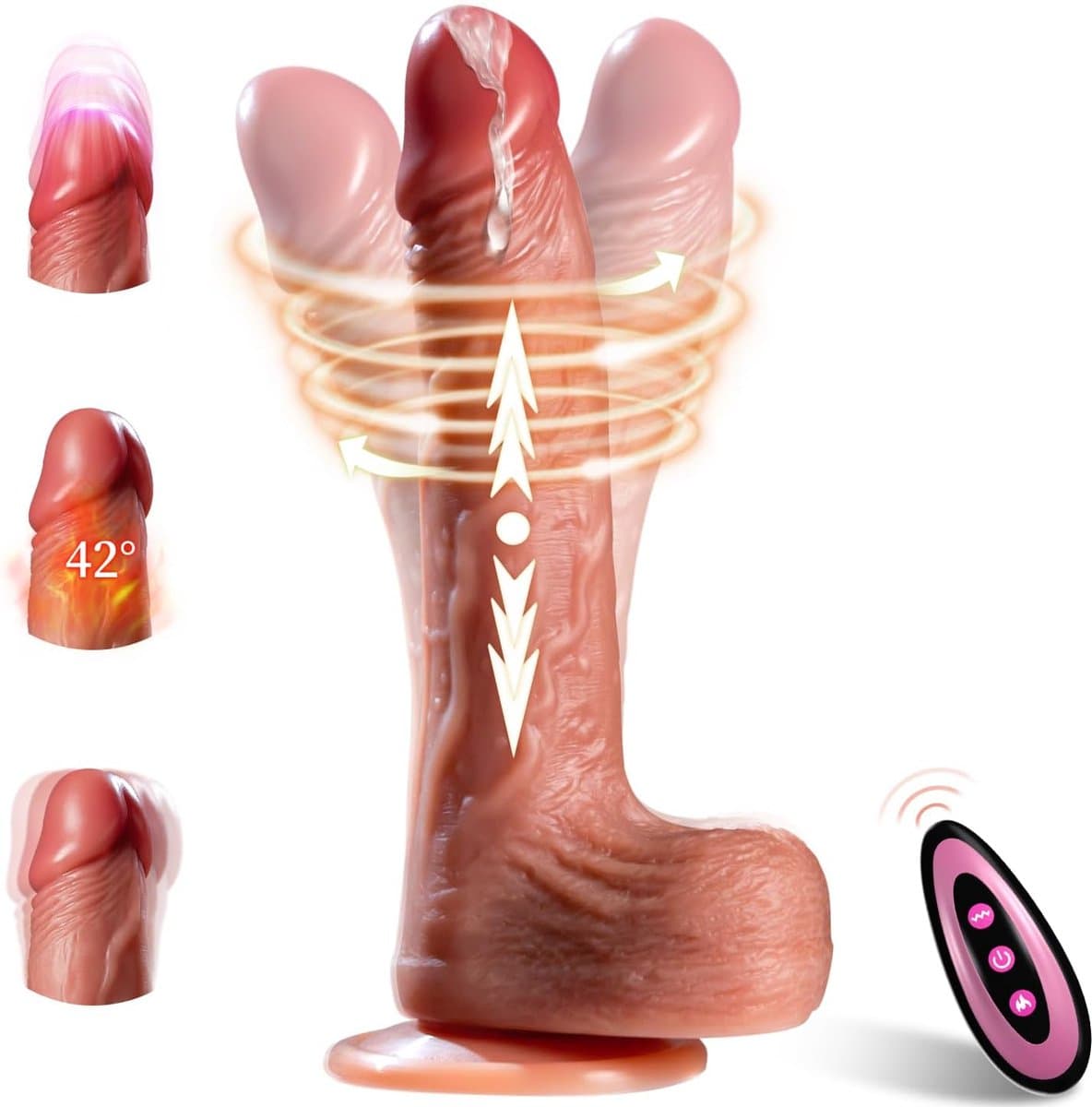 360° Realistische Vibrerende Dildo met Verwarming & Zuignap – Stotende Dildo met Afstandsbediening – Sex Toy voor Vrouwen – Waterdicht & Oplaadbaar – stoten en draaiende dildo - Voor Vrouwen - stellen - mannen — afbeelding 1
