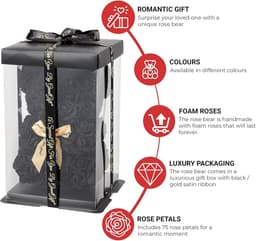 Rozen Beer - Bloemen Decoratie - Romantisch Cadeau - Handgemaakt Foam Design - 25 cm Hoog - Zwart — thumbnail 4