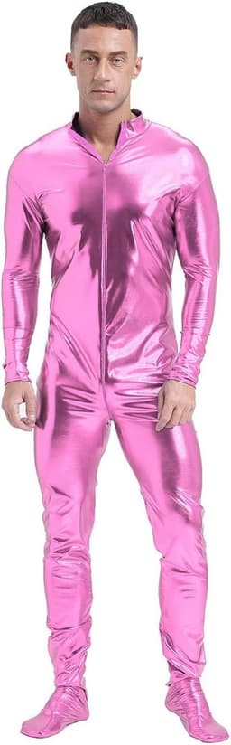 Glanzend Metallic Heren Bodysuit Jumpsuit met Ritssluiting voor Carnaval en Feest — thumbnail 4