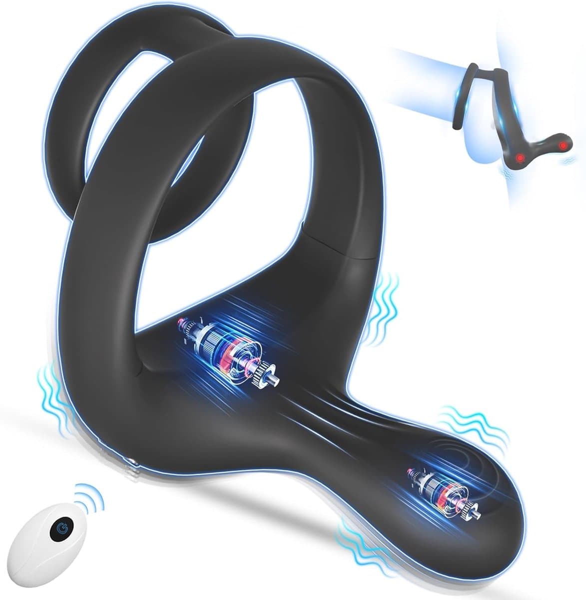 Daity Vibrerende Cockring met Perineum Stimulator – 2 Motoren, 9 Vibratiestanden – Siliconen Penisring met Afstandsbediening – Voor Mannen & Koppels – Zwart — afbeelding 1