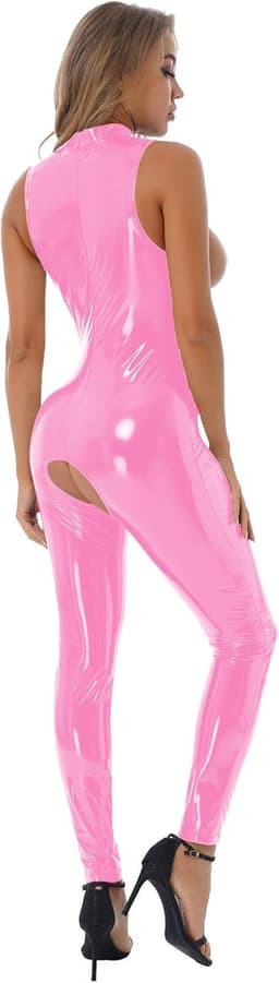 Dames Jumpsuit in Wetlook Luipaardprint - Strak Catsuit met Lederlook voor Feest en Clubkleding — thumbnail 3