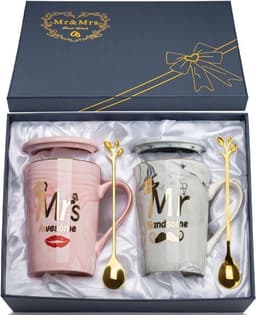 Romantisch Huwelijkscadeau voor Koppels - 2 Stuks Keramische Geschenkmokken 400ml — thumbnail 1