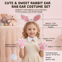 Women's Bunny Ears Costume Set, 4 Pieces, Bunny Ears, Headband with Bow Tie and Paw Gloves, Easter Bunny Costume - ShopVlot — thumbnail 4