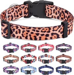 zacht en comfortabel nylon hondenhalsband, verstelbaar voor katten, puppy's, kleine, middelgrote en grote honden, met bloemenpatroon (luipaardpatroon, S) — thumbnail 1
