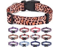 zacht en comfortabel nylon hondenhalsband, verstelbaar voor katten, puppy's, kleine, middelgrote en grote honden, met bloemenpatroon (luipaardpatroon, S)