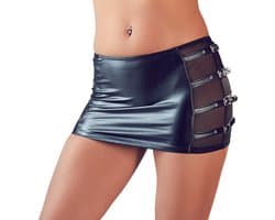 Cottelli Collection – Mini Rok met Transparante Mesh Inzetstukken  – Maat S – Zwart