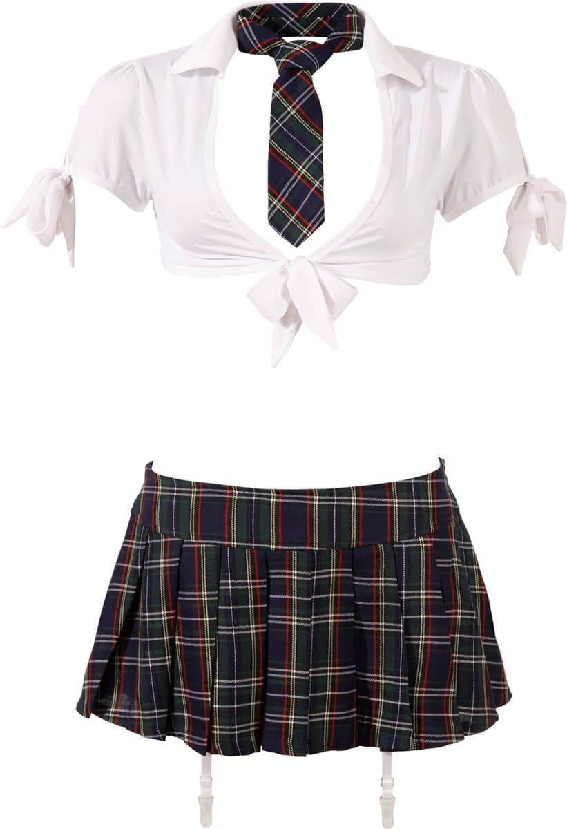 Cottelli Collection – Stout School Meisje Set met Rok en Top voor Ondeugende Meiden – Maat XS – Wit — afbeelding 1