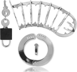 Metalhard Spiked Chastity Cage - Kuisheidskooi - Met Pinnen - Slot met Sleutel - 14cm — thumbnail 2