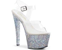 Pleaser - SKY-308LG Sandaal met enkelband, Paaldans schoenen - Paaldans schoenen - 41 Shoes - Zilverkleurig/Transparant
