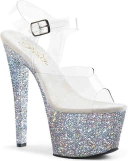 Pleaser - SKY-308LG Sandaal met enkelband, Paaldans schoenen - Paaldans schoenen - 41 Shoes - Zilverkleurig/Transparant — thumbnail 1