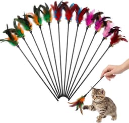 12 stuks kattenspeelgoed, kattenhengelveer, kattenspeelgoed, hengel met veerspeelgoed, 40 cm lengte, voor interactief spel en beweging, voor kittens en katten — thumbnail 1