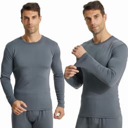 Thermisch ondergoed top voor heren thermals lange mouwen onderlaag shirt met fleece gevoerd winter warm ondergoed tops ronde hals compressie top voor koud weer — thumbnail 2