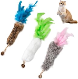Veerspel voor katten, 3 stuks reserveonderdeel voor kattenspeelgoed, interactief speelgoed voor katten, speelgoed voor kittens, vogelpijp, vogelveren, interactieve kat (groen/blauw/roze) — thumbnail 5