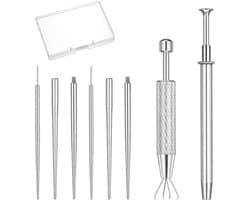 8 stuks piercing bal grijper en opener set met een opbergdoos, 16G buig/rechte piercing naalden, platte achterkant oorbel applicator tool, piercings taper, voor oren, neus, wenkbrauwen, navel