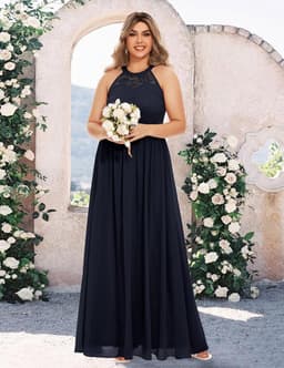 Elegante Avondjurk Lange Halterjurk voor Dames Bruiloft Cocktail Chiffon Kant — thumbnail 5
