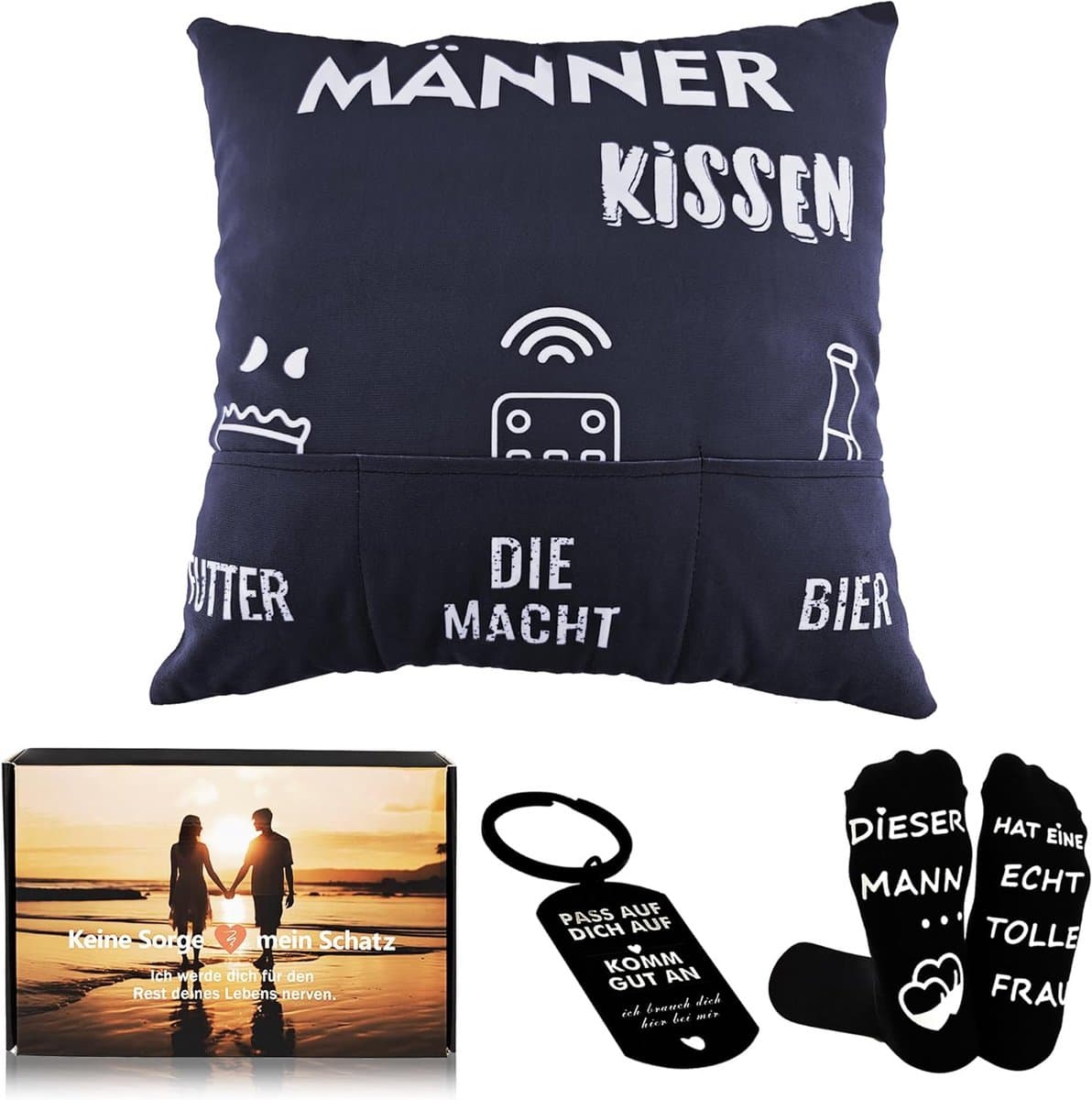 Liefdes Geschenkset voor Hem: Kussensloop, Sokken en Sleutelhanger — afbeelding 1
