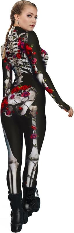 Halloween Jumpsuit Dames Skelet Kostuum 3D-Print Lange Mouwen Skinny Catsuit — thumbnail 2