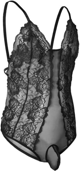 Doorzichtige kanten bodysuit voor heren - One-piece string ondergoed — thumbnail 1