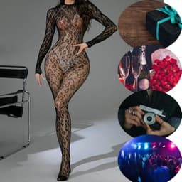 Dames bodystocking met luipaardprint - Lange mouwen, open rug - Feestlingerie — thumbnail 3
