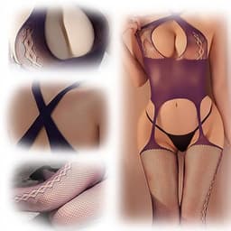 Paars opengewerkt bodysuit voor dames - Elastisch en comfortabel lingeriepak — thumbnail 6