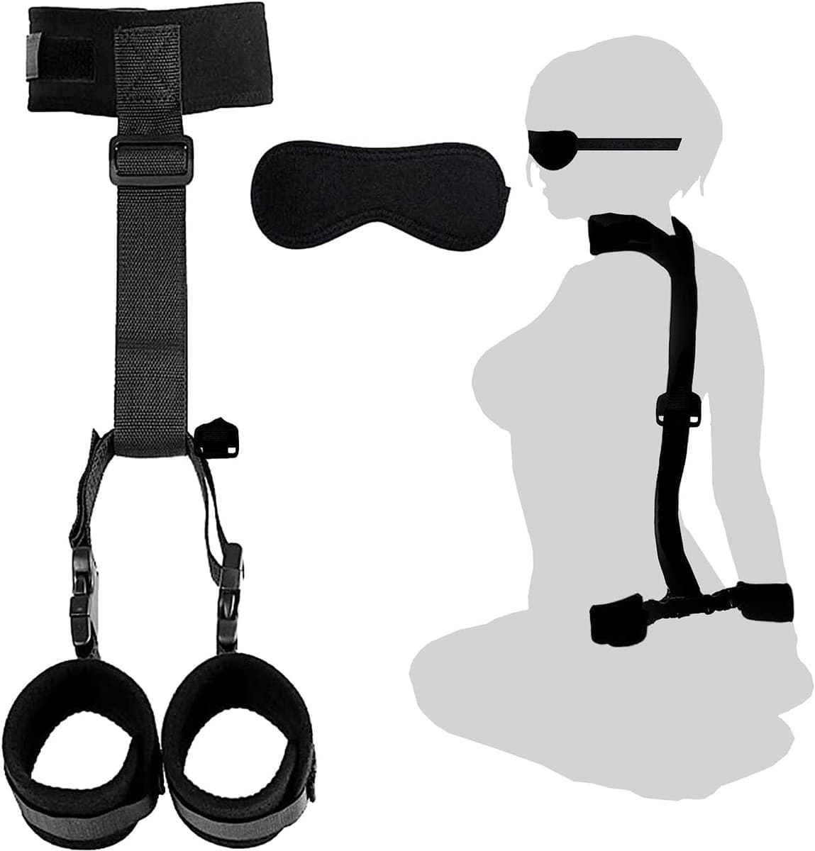 OLOEY Bondageset Nek-tot-Pols-Handboeien achter de rug-halsband en blinddoek-Verstelbare Bondageset voor in bed-SM-spellen-seksspeeltjes voor koppels en SM-zwepen — afbeelding 1