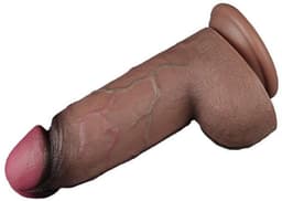 LoveToy - Dubbellaagse siliconen dildo XXL 24.6 cm (Ø 7 cm) - Bruin — thumbnail 8
