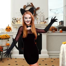 Complete Kattenkostuum Set voor Dames met Oren, Staart en Kant Masker — thumbnail 3