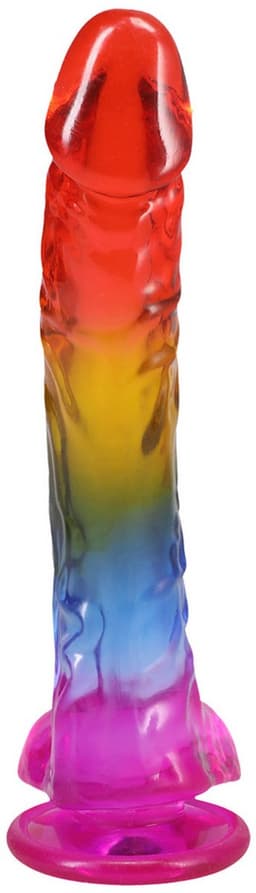 realistische cock met ballen - 9,5 / 24,1 cm - regenboog — thumbnail 3