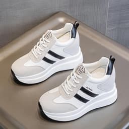 Leren Dames Enkellaarzen met Verborgen Sleehak 10 cm - Elegante Platform Sneakers — thumbnail 2