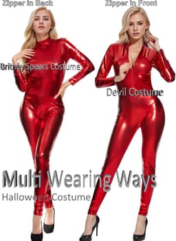 Glanzende Metallic Unitard Lange Mouw Voetloze Catsuit voor Dames en Heren — thumbnail 4