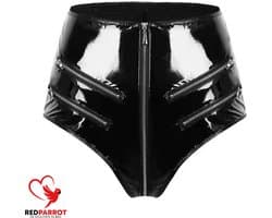 Lederen short vrouwen met Rits - BDSM - Open kruis - Erotisch broekje - Open zakken - PU leder - Zwarte Lingerie - Korte broek dames - Sexy en uitdagend