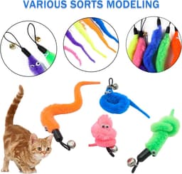 10 stuks wormen kat speelgoed navulling, kattenworm speelgoed kattentoverstaf bijlagen, kattenveer speelgoed hulpstukken vervangingen, speelgoed worm kat speelgoed voor binnen — thumbnail 2