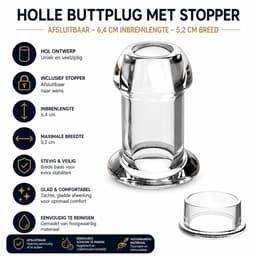 Grote holle anale plug met stopper - Buttplug - Transparant - Dilator - Kont - Vagina - Verschillende maten — thumbnail 2