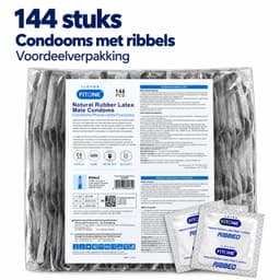 condooms 144 stuks – condooms met ribbels – grootverpakking condooms – condooms met glijmiddel – condooms 52mm – FITONE® — thumbnail 1
