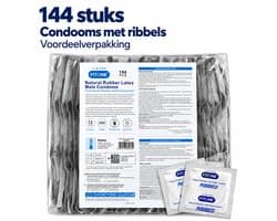 condooms 144 stuks – condooms met ribbels – grootverpakking condooms – condooms met glijmiddel – condooms 52mm – FITONE®
