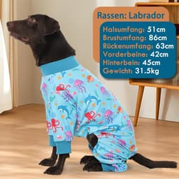 zacht en huidvriendelijk, wondbescherming, haaruitval, allergieën, verkoudheid, anti-likken, voor herfst en winter, voor binnen en buiten, pyjama voor middelgrote honden, blauw — thumbnail 5