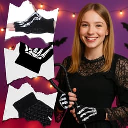 Handschoenen, antislip, vingerloze bothandschoenen, halve vingerhandschoenen, skelet, gebreide skelethandschoenen, kostuumaccessoire voor Halloween, carnaval, cosplay — thumbnail 4